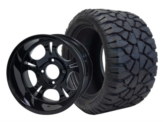 BNDL-TR1204-WH1203-CC0002-LN – SGC 12" Darkside Glossy Black Wheel - Aluminum Alloy / STEELENG 20″x10″-12″ STINGER All Terrain Tire DOT approved