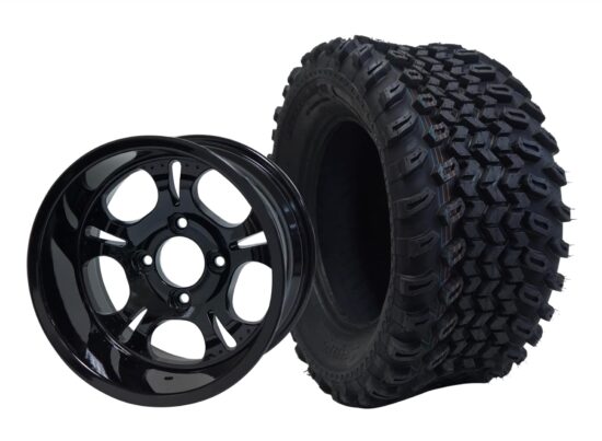 BNDL-TR1205-WH1203-CC0002-LN – SGC 12" Darkside Glossy Black Wheel - Aluminum Alloy / STEELENG 23″x10.5″-12″ All Terrain Tire