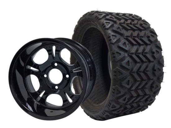 BNDL-TR1207-WH1203-CC0002-LN – SGC 12" Darkside Glossy Black Wheel - Aluminum Alloy / STEELENG 20″x10″-12″ All Terrain Tire DOT approved