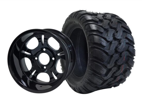 BNDL-TR1209-WH1203-CC0002-LN – SGC 12" Darkside Glossy Black Wheel - Aluminum Alloy / STEELENG 22″x11″-12″ Mud Terrain / All Terrain Tire DOT Approved