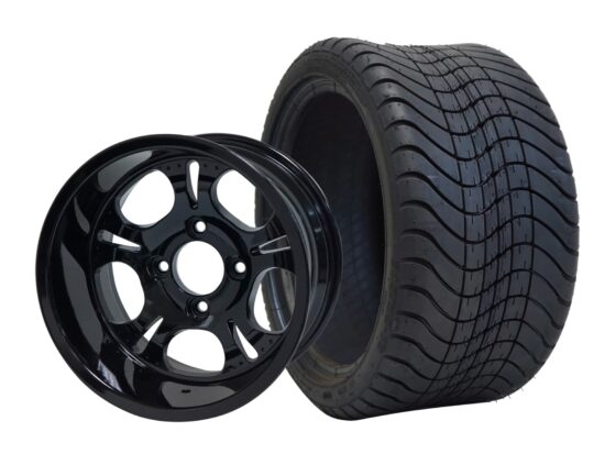BNDL-TR1212-WH1203-CC0002-LN – SGC 12" Darkside Glossy Black Wheel - Aluminum Alloy / STEELENG 215/35-12 Low Profile Tire