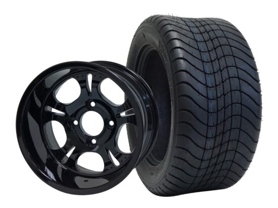 BNDL-TR1213-WH1203-CC0002-LN – SGC 12" Darkside Glossy Black Wheel - Aluminum Alloy / STEELENG 215/50-12 Comfort Ride Street Tire DOT Approved