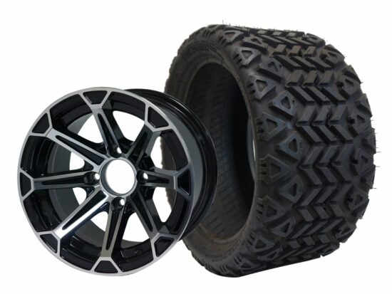 BNDL-TR1207-WH1204-CC0001-LN – SGC 12" Fang Machined/Black Wheel - Aluminum Alloy / STEELENG 20″x10″-12″ All Terrain Tire DOT approved