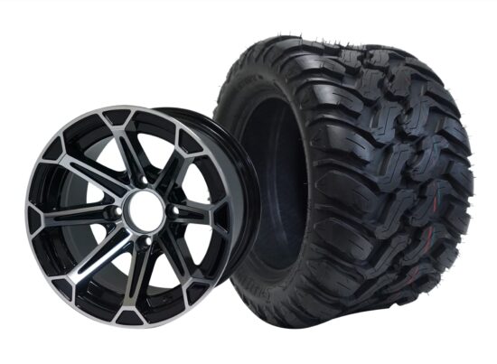 BNDL-TR1209-WH1204-CC0001-LN – SGC 12" Fang Machined/Black Wheel - Aluminum Alloy / STEELENG 22″x11″-12″ Mud Terrain / All Terrain Tire DOT Approved