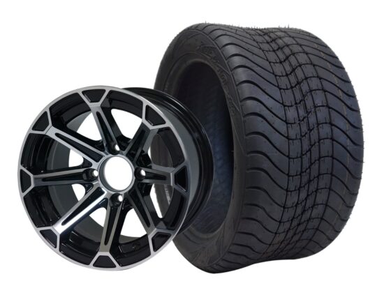 BNDL-TR1211-WH1204-CC0001-LN – SGC 12" Fang Machined/Black Wheel - Aluminum Alloy / STEELENG 215/40-12 Low Profile Tire DOT Approved