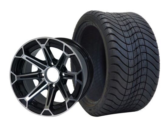 BNDL-TR1212-WH1204-CC0001-LN – SGC 12" Fang Machined/Black Wheel - Aluminum Alloy / STEELENG 215/35-12 Low Profile Tire