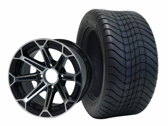 BNDL-TR1213-WH1204-CC0001-LN – SGC 12" Fang Machined/Black Wheel - Aluminum Alloy / STEELENG 215/50-12 Comfort Ride Street Tire DOT Approved