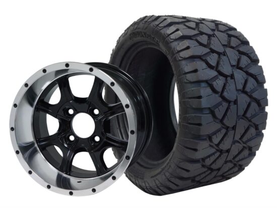 BNDL-TR1204-WH1205-CC0001-LN – SGC 12" Ghost Machined/Black Wheel - Aluminum Alloy / STEELENG 20″x10″-12″ STINGER All Terrain Tire DOT approved