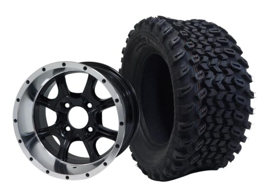 BNDL-TR1205-WH1205-CC0001-LN – SGC 12" Ghost Machined/Black Wheel - Aluminum Alloy / STEELENG 23″x10.5″-12″ All Terrain Tire