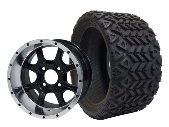 BNDL-TR1208-WH1205-CC0001-LN – SGC 12" Ghost Machined/Black Wheel - Aluminum Alloy / STEELENG 18″x8.5″-12″ All-Terrain Tire DOT approved