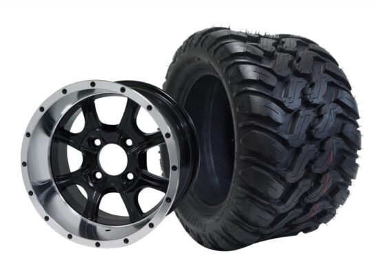 BNDL-TR1209-WH1205-CC0001-LN – SGC 12" Ghost Machined/Black Wheel - Aluminum Alloy / STEELENG 22″x11″-12″ Mud Terrain / All Terrain Tire DOT Approved