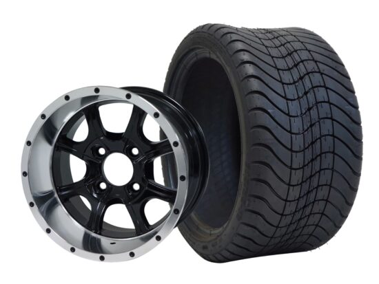 BNDL-TR1212-WH1205-CC0001-LN – SGC 12" Ghost Machined/Black Wheel - Aluminum Alloy / STEELENG 215/35-12 Low Profile Tire