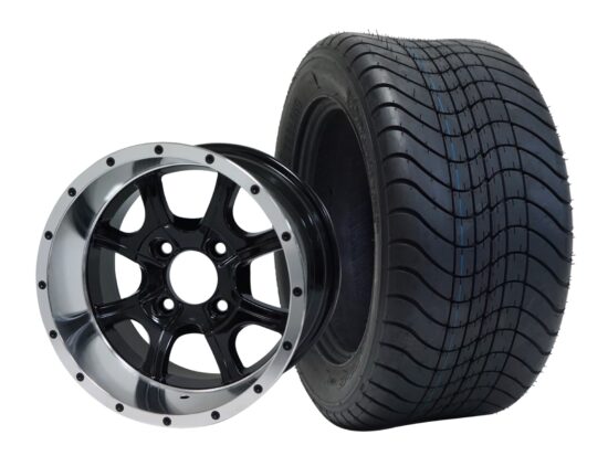 BNDL-TR1213-WH1205-CC0001-LN – SGC 12" Ghost Machined/Black Wheel - Aluminum Alloy / STEELENG 215/50-12 Comfort Ride Street Tire DOT Approved