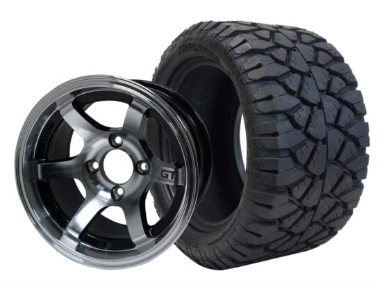 BNDL-TR1204-WH1209-CC0001-LN – SGC 12" GT Machined/Black Wheel - Aluminum Alloy / STEELENG 20″x10″-12″ STINGER All Terrain Tire DOT approved