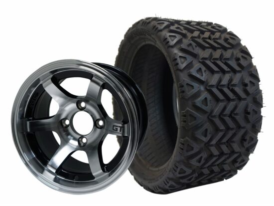 BNDL-TR1207-WH1209-CC0001-LN – SGC 12" GT Machined/Black Wheel - Aluminum Alloy / STEELENG 20″x10″-12″ All Terrain Tire DOT approved