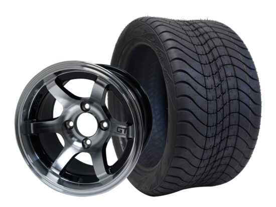 BNDL-TR1211-WH1209-CC0001-LN – SGC 12" GT Machined/Black Wheel - Aluminum Alloy / STEELENG 215/40-12 Low Profile Tire DOT Approved