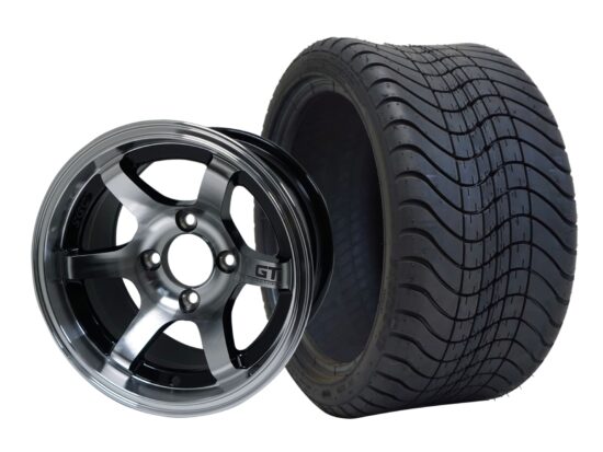 BNDL-TR1212-WH1209-CC0001-LN – SGC 12" GT Machined/Black Wheel - Aluminum Alloy / STEELENG 215/35-12 Low Profile Tire