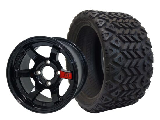 BNDL-TR1207-WH1210-CC0005-LN – SGC 12" GT Glossy Black Wheel - Aluminum Alloy / STEELENG 20″x10″-12″ All Terrain Tire DOT approved
