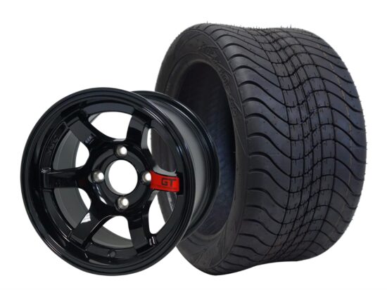 BNDL-TR1211-WH1210-CC0005-LN – SGC 12" GT Glossy Black Wheel - Aluminum Alloy / STEELENG 215/40-12 Low Profile Tire DOT Approved