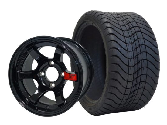 BNDL-TR1212-WH1210-CC0005-LN – SGC 12" GT Glossy Black Wheel - Aluminum Alloy / STEELENG 215/35-12 Low Profile Tire