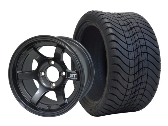 BNDL-TR1212-WH1211-CC0002-LN – SGC 12" GT Machined/Gunmetal Wheel - Aluminum Alloy / STEELENG 215/35-12 Low Profile Tire