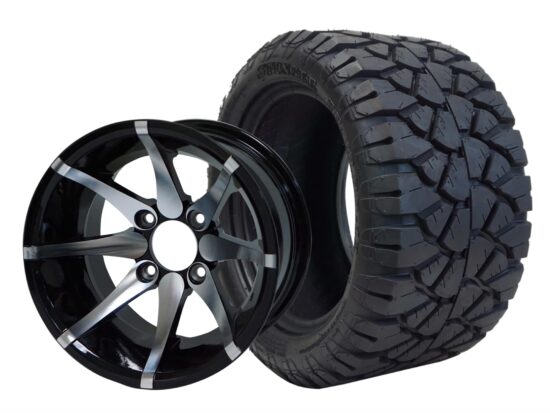BNDL-TR1204-WH1212-CC0001-LN – SGC 12" Kraken Machined/Black Wheel - Aluminum Alloy / STEELENG 20″x10″-12″ STINGER All Terrain Tire DOT approved