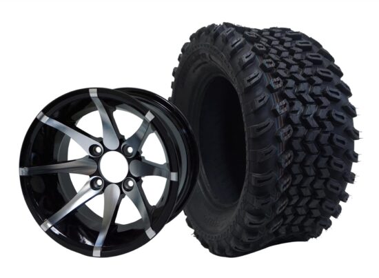 BNDL-TR1205-WH1212-CC0001-LN – SGC 12" Kraken Machined/Black Wheel - Aluminum Alloy / STEELENG 23″x10.5″-12″ All Terrain Tire