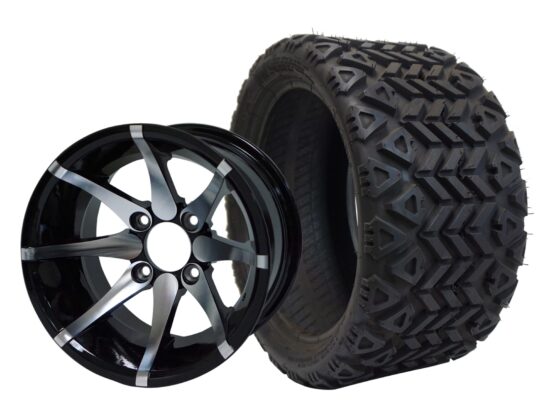 BNDL-TR1207-WH1212-CC0001-LN – SGC 12" Kraken Machined/Black Wheel - Aluminum Alloy / STEELENG 20″x10″-12″ All Terrain Tire DOT approved