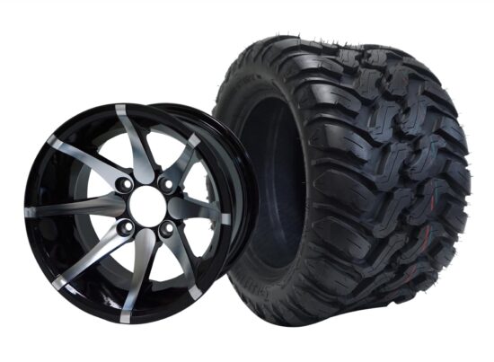 BNDL-TR1209-WH1212-CC0001-LN – SGC 12" Kraken Machined/Black Wheel - Aluminum Alloy / STEELENG 22″x11″-12″ Mud Terrain / All Terrain Tire DOT Approved