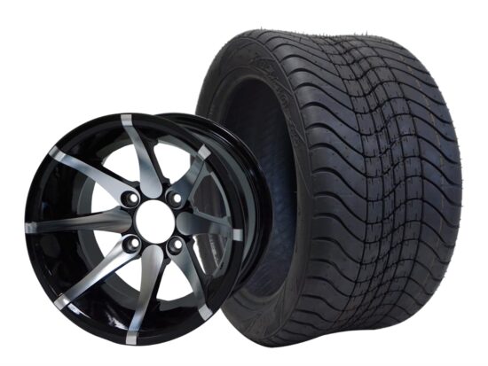 BNDL-TR1211-WH1212-CC0001-LN – SGC 12" Kraken Machined/Black Wheel - Aluminum Alloy / STEELENG 215/40-12 Low Profile Tire DOT Approved