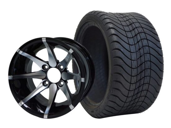 BNDL-TR1212-WH1212-CC0001-LN – SGC 12" Kraken Machined/Black Wheel - Aluminum Alloy / STEELENG 215/35-12 Low Profile Tire