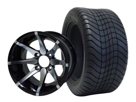 BNDL-TR1213-WH1212-CC0001-LN – SGC 12" Kraken Machined/Black Wheel - Aluminum Alloy / STEELENG 215/50-12 Comfort Ride Street Tire DOT Approved