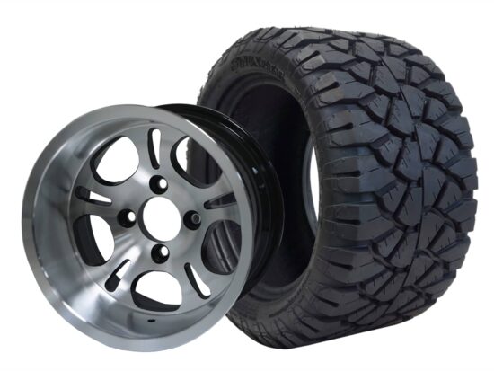 BNDL-TR1204-WH1213-CC0001-LN – SGC 12" Lightside Machined/Black Wheel - Aluminum Alloy / STEELENG 20″x10″-12″ STINGER All Terrain Tire DOT approved