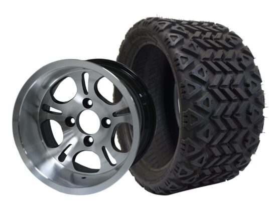 BNDL-TR1207-WH1213-CC0001-LN – SGC 12" Lightside Machined/Black Wheel - Aluminum Alloy / STEELENG 20″x10″-12″ All Terrain Tire DOT approved