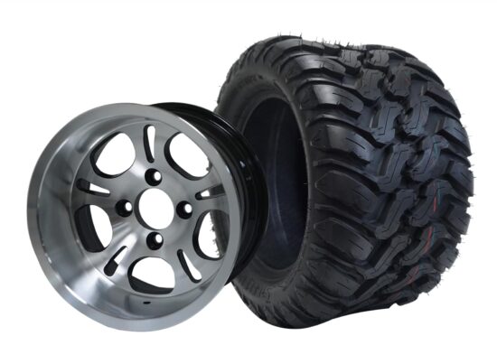 BNDL-TR1209-WH1213-CC0001-LN – SGC 12" Lightside Machined/Black Wheel - Aluminum Alloy / STEELENG 22″x11″-12″ Mud Terrain / All Terrain Tire DOT Approved