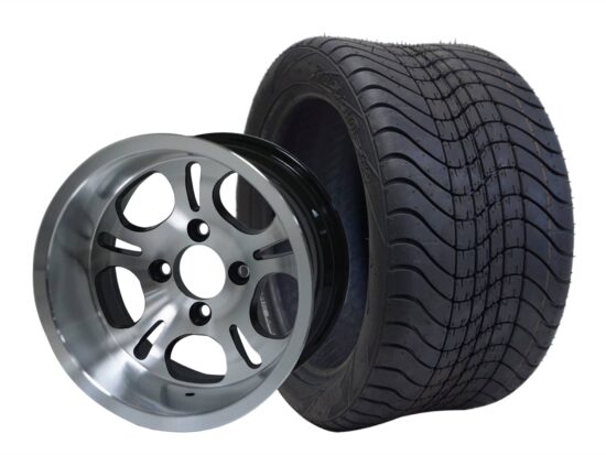 BNDL-TR1211-WH1213-CC0001-LN – SGC 12" Lightside Machined/Black Wheel - Aluminum Alloy / STEELENG 215/40-12 Low Profile Tire DOT Approved
