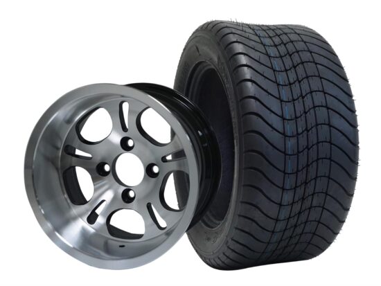 BNDL-TR1213-WH1213-CC0001-LN – SGC 12" Lightside Machined/Black Wheel - Aluminum Alloy / STEELENG 215/50-12 Comfort Ride Street Tire DOT Approved
