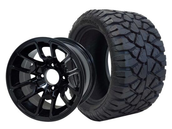 BNDL-TR1204-WH1214-CC0002-LN – SGC 12" Lizard Glossy Black Wheel - Aluminum Alloy / STEELENG 20″x10″-12″ STINGER All Terrain Tire DOT approved