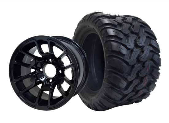 BNDL-TR1209-WH1214-CC0002-LN – SGC 12" Lizard Glossy Black Wheel - Aluminum Alloy / STEELENG 22″x11″-12″ Mud Terrain / All Terrain Tire DOT Approved