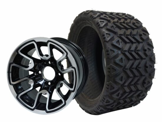 BNDL-TR1207-WH1215-CC0001-LN – SGC 12" Lizard Machined/Black Wheel - Aluminum Alloy / STEELENG 20″x10″-12″ All Terrain Tire DOT approved