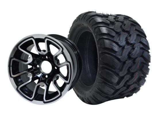 BNDL-TR1209-WH1215-CC0001-LN – SGC 12" Lizard Machined/Black Wheel - Aluminum Alloy / STEELENG 22″x11″-12″ Mud Terrain / All Terrain Tire DOT Approved