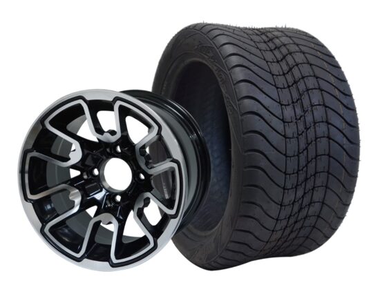 BNDL-TR1211-WH1215-CC0001-LN – SGC 12" Lizard Machined/Black Wheel - Aluminum Alloy / STEELENG 215/40-12 Low Profile Tire DOT Approved