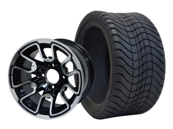 BNDL-TR1212-WH1215-CC0001-LN – SGC 12" Lizard Machined/Black Wheel - Aluminum Alloy / STEELENG 215/35-12 Low Profile Tire
