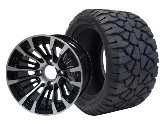 BNDL-TR1204-WH1216-CC0001-LN – SGC 12" Matador Machined/Black Wheel - Aluminum Alloy / STEELENG 20″x10″-12″ STINGER All Terrain Tire DOT approved
