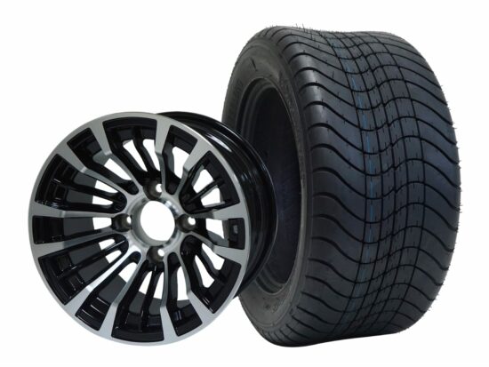 BNDL-TR1213-WH1216-CC0001-LN – SGC 12" Matador Machined/Black Wheel - Aluminum Alloy / STEELENG 215/50-12 Comfort Ride Street Tire DOT Approved