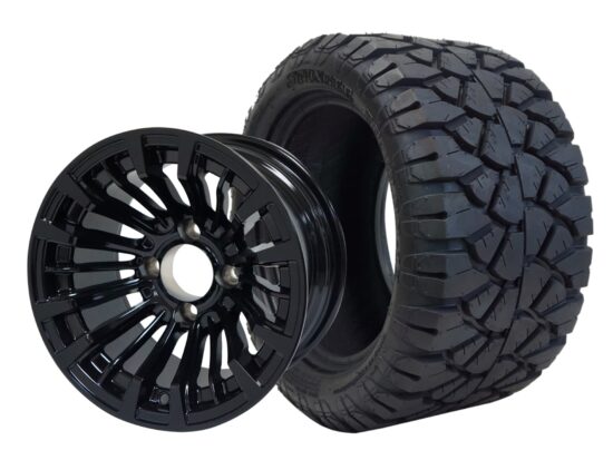 BNDL-TR1204-WH1218-CC0002-LN – SGC 12" Matador Glossy Black Wheel - Aluminum Alloy / STEELENG 20″x10″-12″ STINGER All Terrain Tire DOT approved