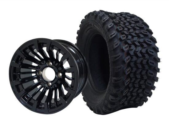 BNDL-TR1205-WH1218-CC0002-LN – SGC 12" Matador Glossy Black Wheel - Aluminum Alloy / STEELENG 23″x10.5″-12″ All Terrain Tire