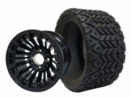 BNDL-TR1208-WH1218-CC0002-LN – SGC 12" Matador Glossy Black Wheel - Aluminum Alloy / STEELENG 18″x8.5″-12″ All-Terrain Tire DOT approved