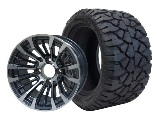 BNDL-TR1204-WH1219-CC0001-LN – SGC 12" Matador Machined/Gunmetal Wheel - Aluminum Alloy / STEELENG 20″x10″-12″ STINGER All Terrain Tire DOT approved