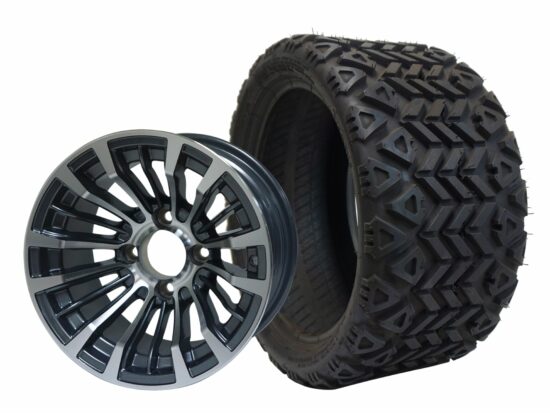 BNDL-TR1207-WH1219-CC0001-LN – SGC 12" Matador Machined/Gunmetal Wheel - Aluminum Alloy / STEELENG 20″x10″-12″ All Terrain Tire DOT approved